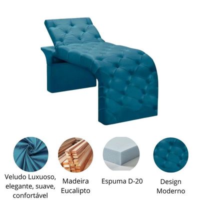 Maca Estofada Estética Cílios Regulável Spa Veludo Ana Clara Azul Turquesa