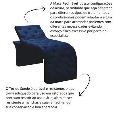 Maca Estofada Estética Cílios Regulável Spa Suede Valentina Azul Marinho