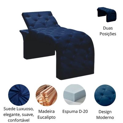 Maca Estofada Estética Cílios Regulável Spa Suede Valentina Azul Marinho
