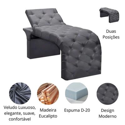 Maca Estofada Estética Cílios Regulável Spa Veludo Eloísa Cinza