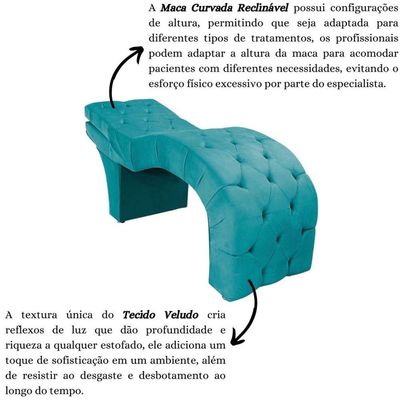 Maca Estética Estofada Reclinável Ergonômica Veludo Vanessa Azul Turquesa