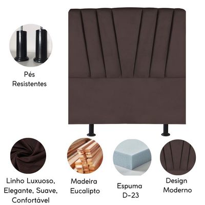 Cabeceira Estofada Cama Box Solteiro 90 Cm Louise Linho Marrom