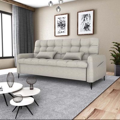 Sofá Cama Reclinável Com Almofadas 3 Lugares 200cm Pillar Matrix Linho Mileniun Palha