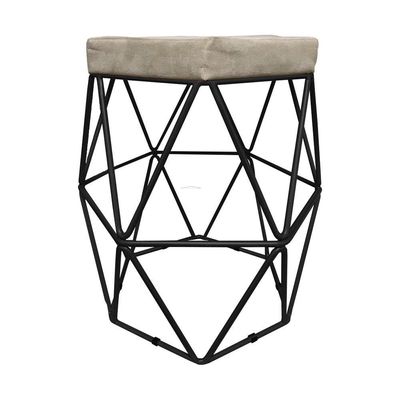 Puff Hexagonal Aramado Preto Suede Bege