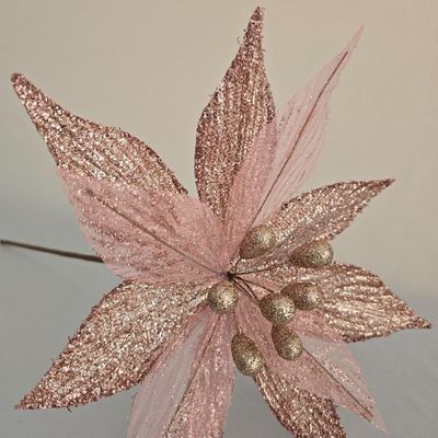 Flor Artificial De Natal Rosa 32cm