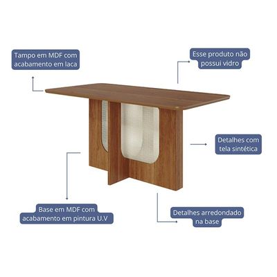 Mesa p/ Cozinha Louise c/ Tampo Madeirado 160x80cm Cinamomo - Cimol