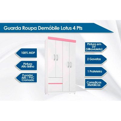 Guarda Roupa Solteiro 4 Portas e 2 Gavetas Lotus Cafe Touch - Demóbile