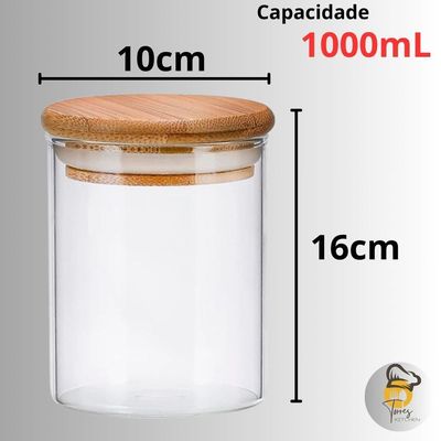 Pote De Vidro 1000ml Hermético Com 2 Unidades Ideal Para Mantimentos