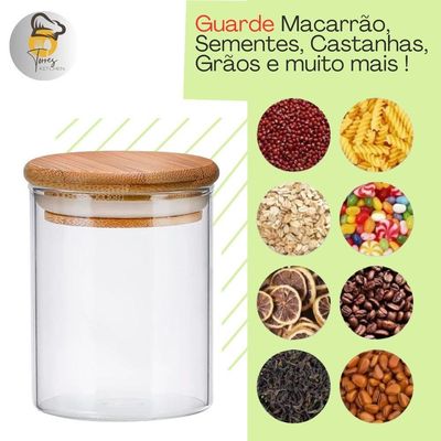Pote De Vidro 1000ml Hermético Com 2 Unidades Ideal Para Mantimentos