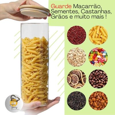 Pote De Vidro 1200ml Hermético Com Tampa Bambu Premium 2 Unidades
