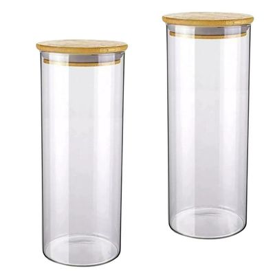 Pote De Vidro Hermético 1200ml Com Tampa De Bambu Kit 2 Unidades