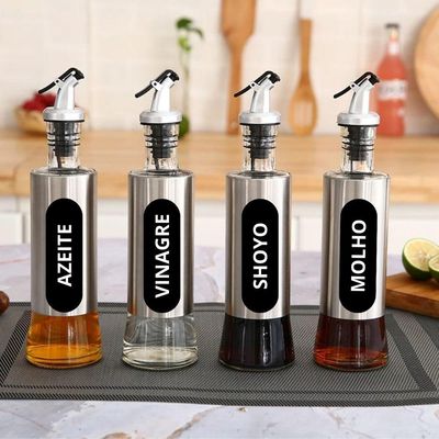 Kit 2 Porta Azeite Vinagre Shoyu 300ml Inox Dosador Moderno
