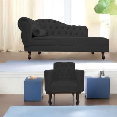 Kit Diva Recamier Diana 120cm Lado Direito E 01 Poltrona Classic Corano Amarena Móveis Preto