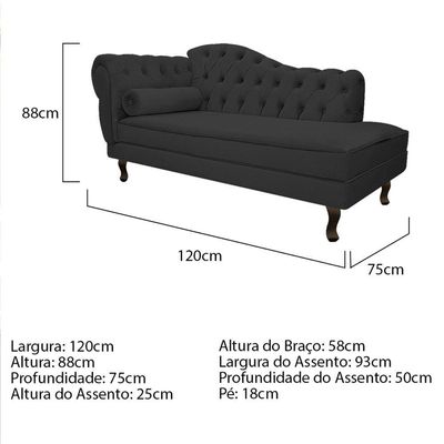 Kit Diva Recamier Diana 120cm Lado Direito E 01 Poltrona Classic Corano Amarena Móveis Preto