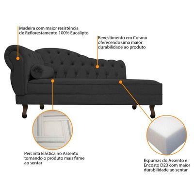 Kit Diva Recamier Diana 120cm Lado Direito E 01 Poltrona Classic Corano Amarena Móveis Preto