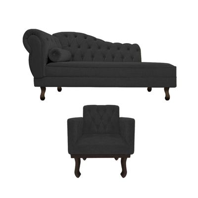 Kit Diva Recamier Diana 120cm Lado Direito E 01 Poltrona Classic Corano Amarena Móveis Preto