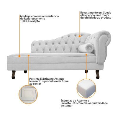 Kit Diva Recamier Diana 120cm Lado Esquerdo E 2 Poltronas Classic Suede Amarena Móveis Branco