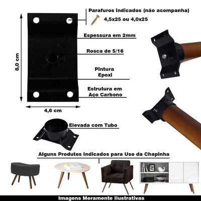 Kit 2 Chapinhas Elevada Com Tubo Pés Palito Rosca 5/16 Preto