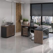 Conjunto Escritório Home Office 3 Peças Mesa Em L Corp A06 Charuto/preto - Mpozenato