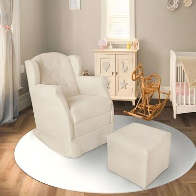 Kit Poltrona Amamentação Com Puff Confortável Serena Suede Cor:bege