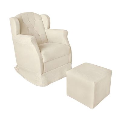 Kit Poltrona Amamentação Com Puff Confortável Serena Suede Cor:bege
