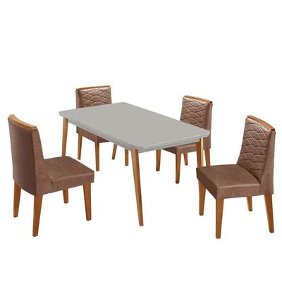 Mesa De Jantar Copper 120cm Tampo Mdf 4 Cadeiras Moderna Tork/off/naturale/serig. Off