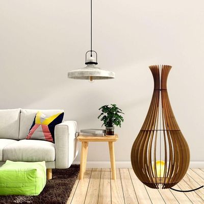 Abajur Grande De Chão Gotas De Orvalho Mdf Luminária - MDF 75x40cm