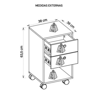 Gaveteiro Escritório 2 Gavetas Rodízios Meta Marrom Caemmun