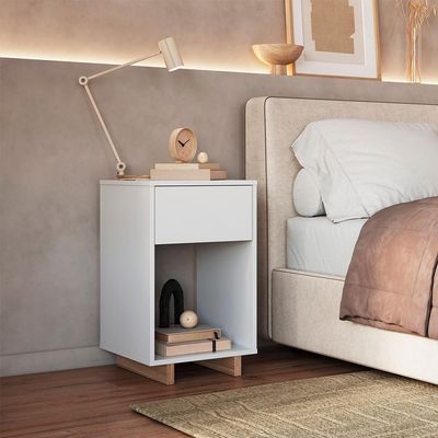 Mesa De Cabeceira 1 Gaveta E 1 Nicho B88 Branco Montana Novam Branco Montana