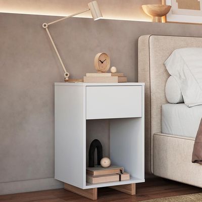 Mesa De Cabeceira 1 Gaveta E 1 Nicho B88 Branco Montana Novam Branco Montana