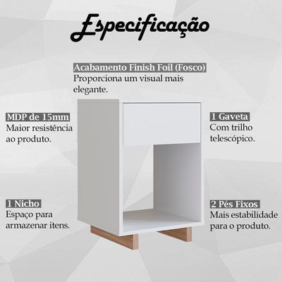Mesa De Cabeceira 1 Gaveta E 1 Nicho B88 Branco Montana Novam Branco Montana