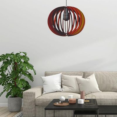 Luminária Teto Tipo Pendente Lua Cheia Mdf - Completa Cor: Marrom