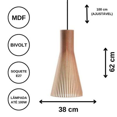 Luminária Teto Tipo Pendente Funil Mdf - Completa Cor: Mdf Cru