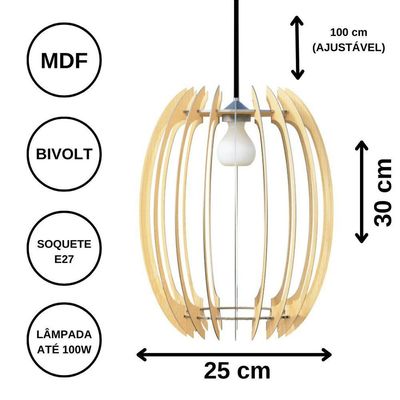 Luminária Teto Tipo Pendente Grega Mdf - Completa Cor: Marrom