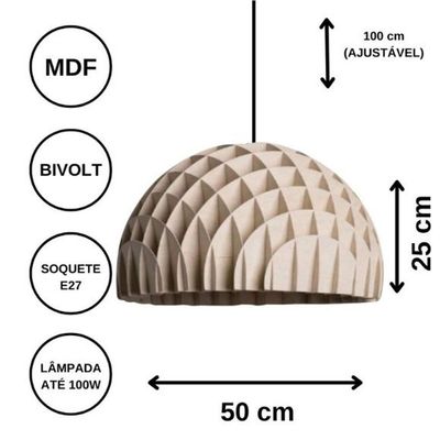 Luminária Teto Tipo Pendente Colméia Mdf - Completa Cor: Mdf Cru