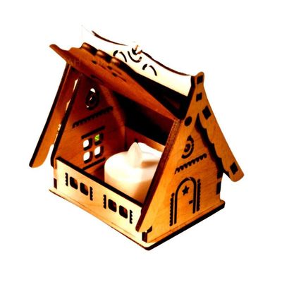 Castiçal Casa Com Vela Eletrônica - Marrom
