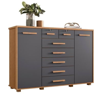 Cômoda Quarto Fontana Com 7 Gavetas E 2 Portas Freijo/Titanium