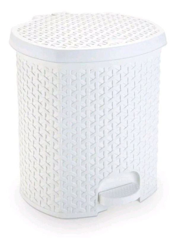 Lixeira Cesto 6 Lts. Rattan Tampa E Pedal Banheiro Cor Branco