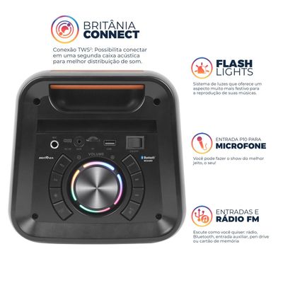 Caixa de Som Britânia BCX4601 Flash Lights Bluetooth V5.3 350W Bivolt