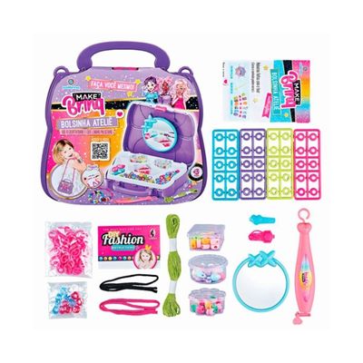 Kit Bolsinha Ateliê Infantil Pulseira Biju Roxo- Polibrinq