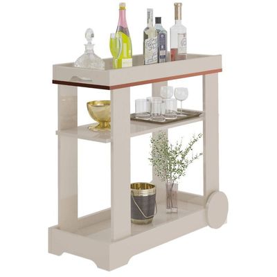 Carrinho Bar Aparador Com Rodas Rosé Off White