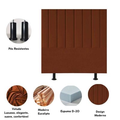 Cabeceira Estofada Cama Box King 195 Cm Laura Veludo Terracota