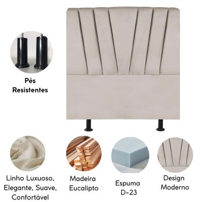 Cabeceira Estofada Cama Box Solteiro 90 Cm Louise Linho Bege