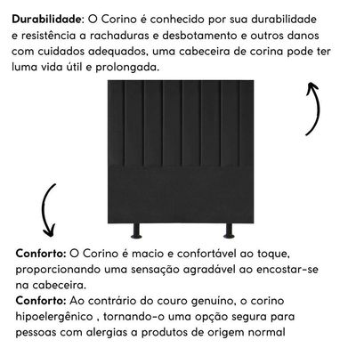 Cabeceira Estofada Cama Box Solteiro 100 Cm Alice Corino Preto