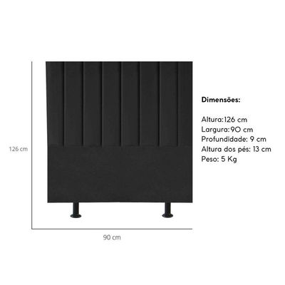 Cabeceira Estofada Cama Box Solteiro 90 Cm Alice Linho Preto
