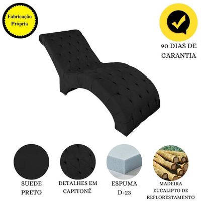 Recamier Divã Espreguiçadeira Para Sala Cliníca Aline Suede Preto