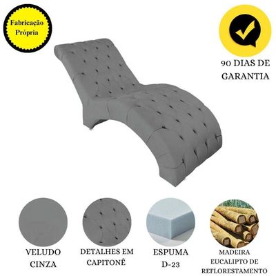 Recamier Divã Espreguiçadeira Para Sala Cliníca Aline Veludo Cinza