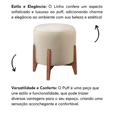 Kit 2 Puff Decorativo Para Sala Redondo Luxo Atenas Linho Marfim