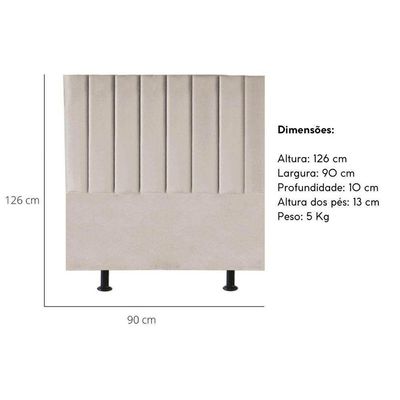 Cabeceira Estofada Cama Box Solteiro 90 Cm Maria Veludo Bege