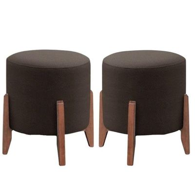 Kit 2 Puff Decorativo Para Sala Redondo Luxo Dallas Corino Marrom